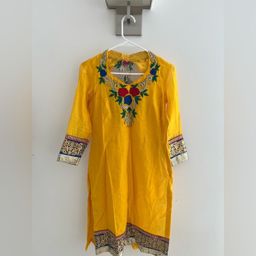 Yellow Embroidered Kurti with Floral Design